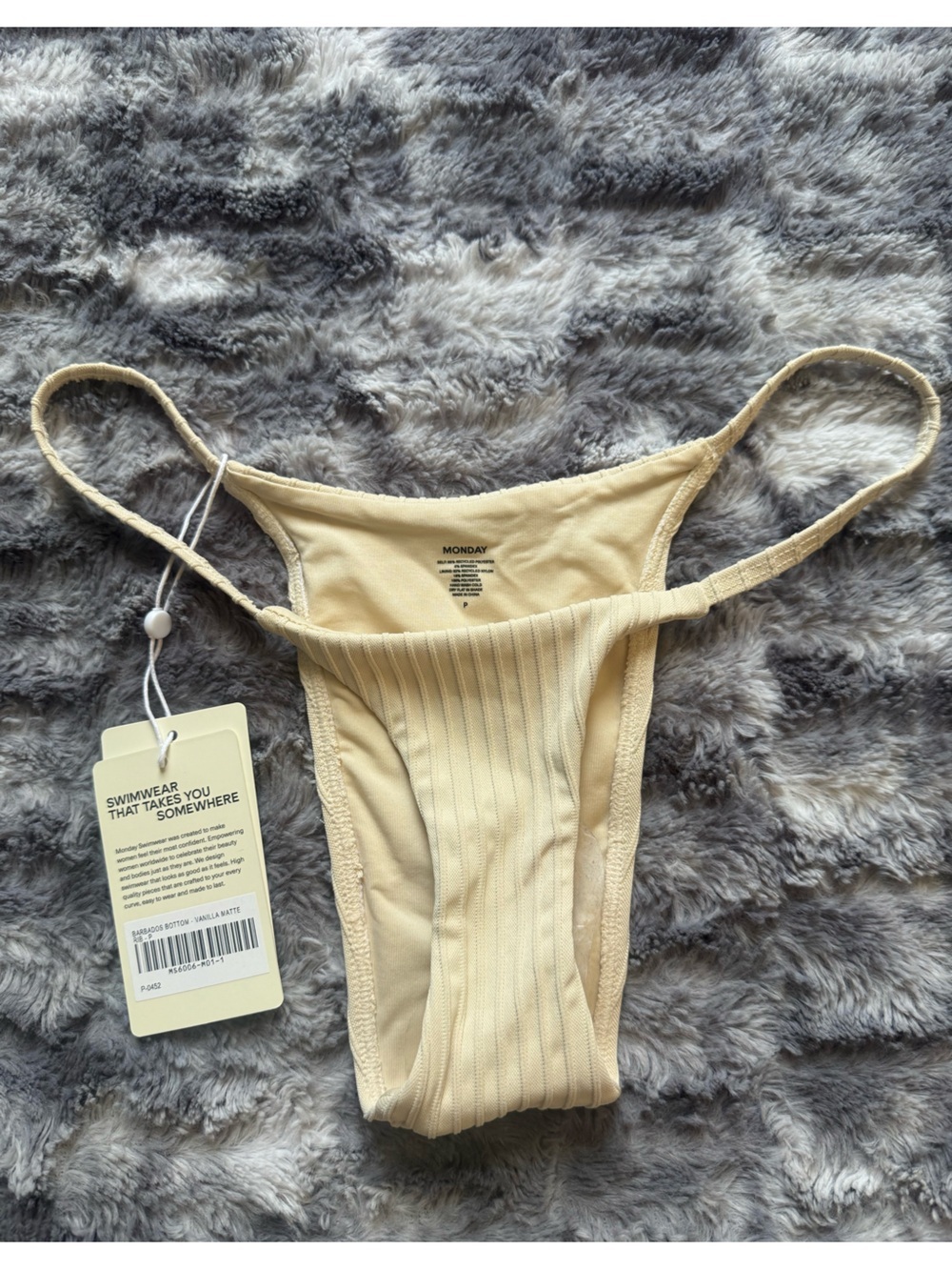 Monday Swimwear Barbados Bottom Vanilla Matte Ribbed Bikini NWT Size P